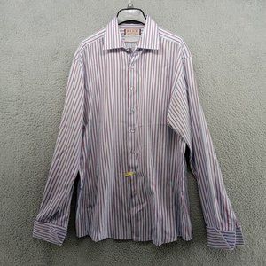 Thomas Pink Shirt Mens 16.5 Blue‎ Red Stripe Slim Fit Cotton Cutaway Jermyn St
